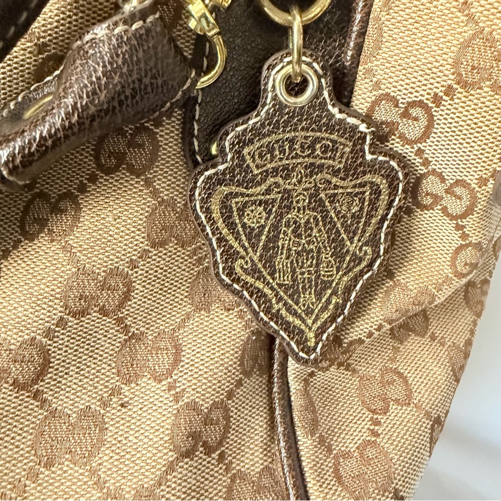 Gucci Vintage Monogrammed Brown & Beige Canvas Shoulder Large Bag - Picture 4 of 8
